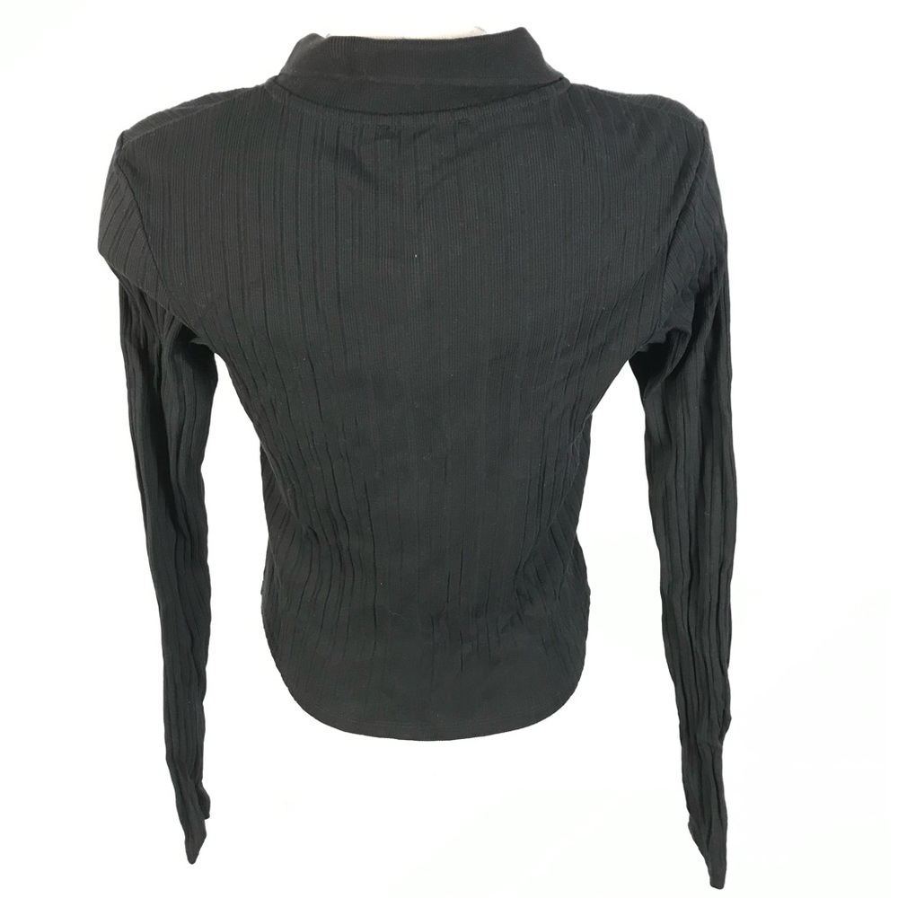Zara Black Ribbed Button-Up Top - Picture 2 of 8